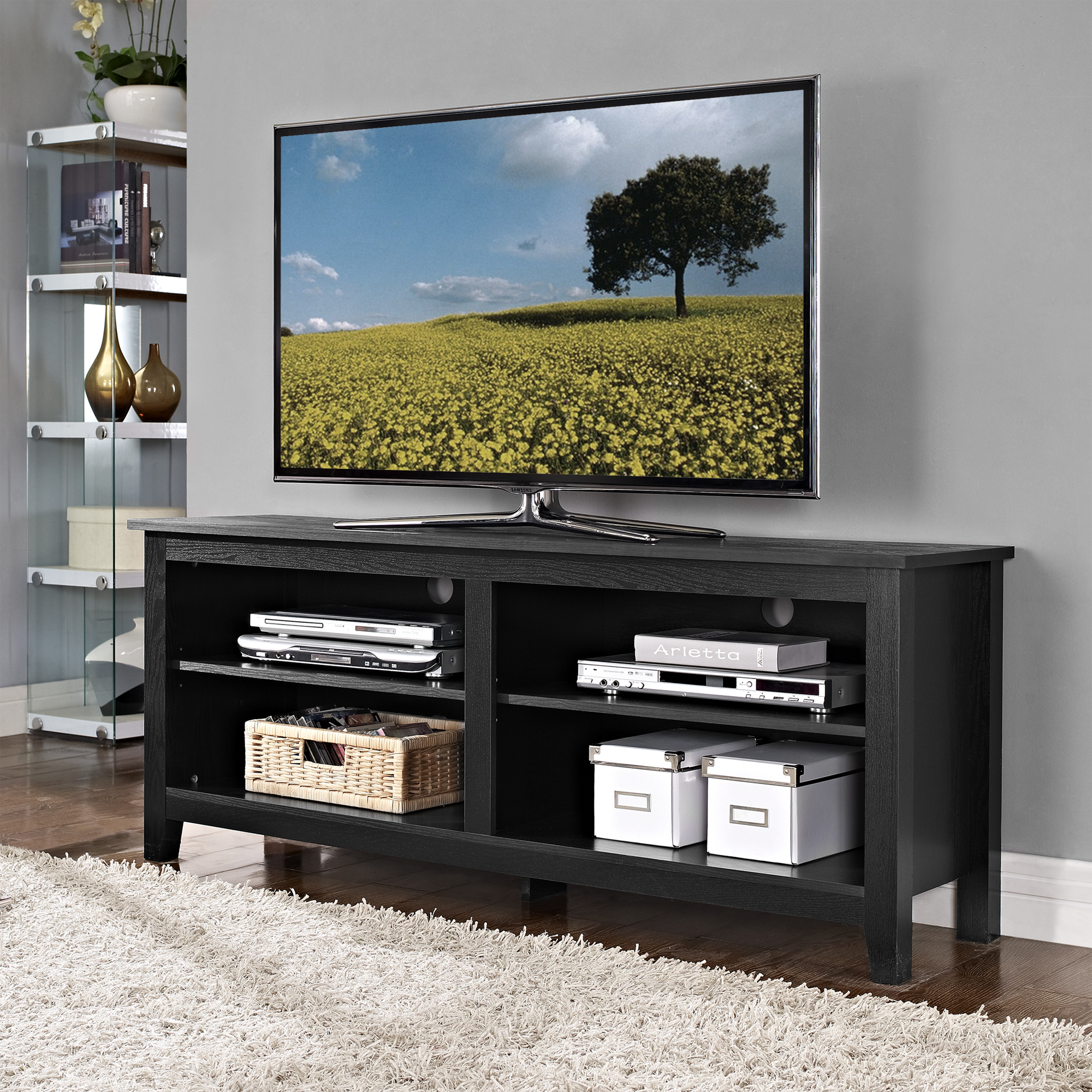 58 in. Black Wood TV Stand