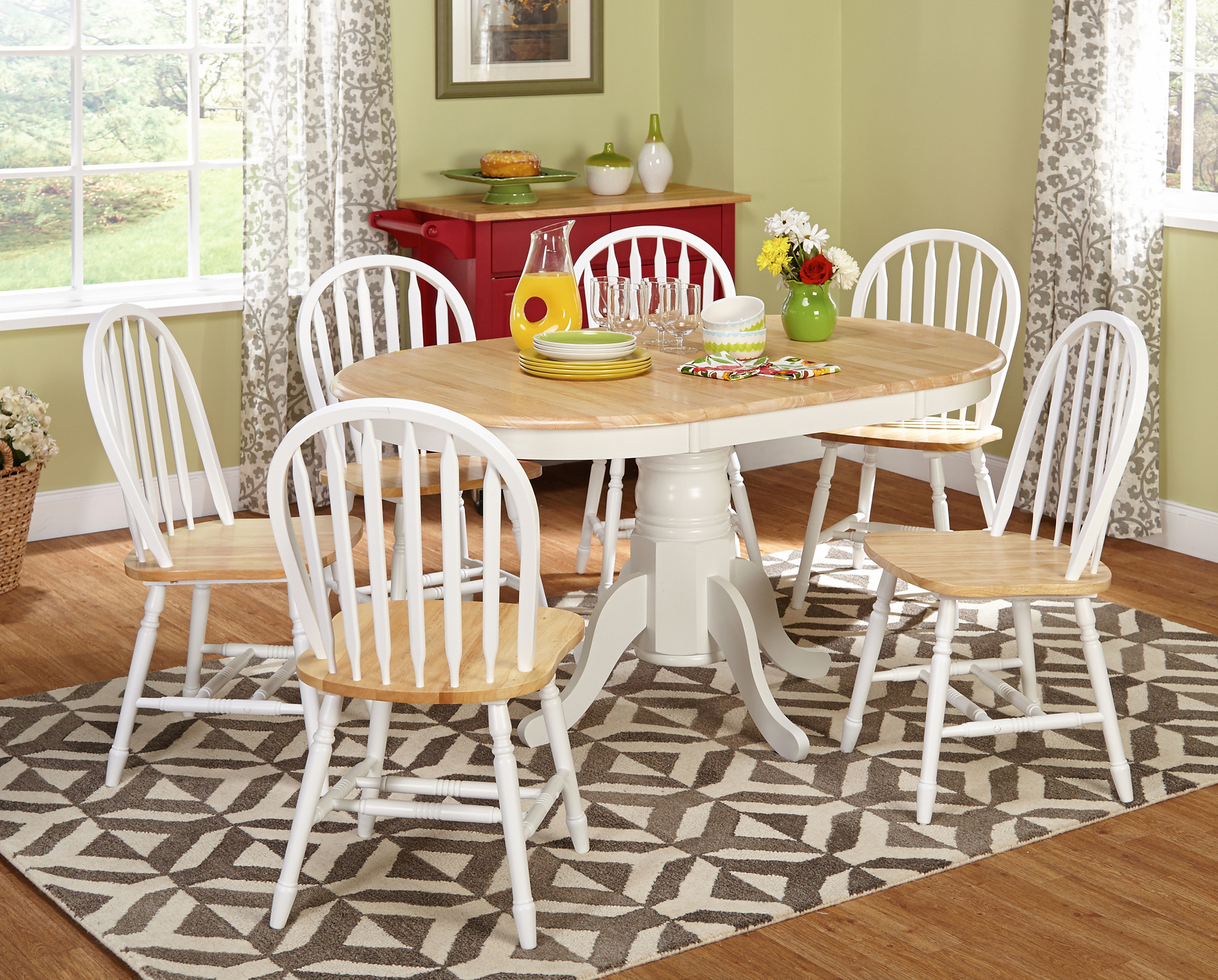 7 pc. Farmhouse Dining Set in White/Natural