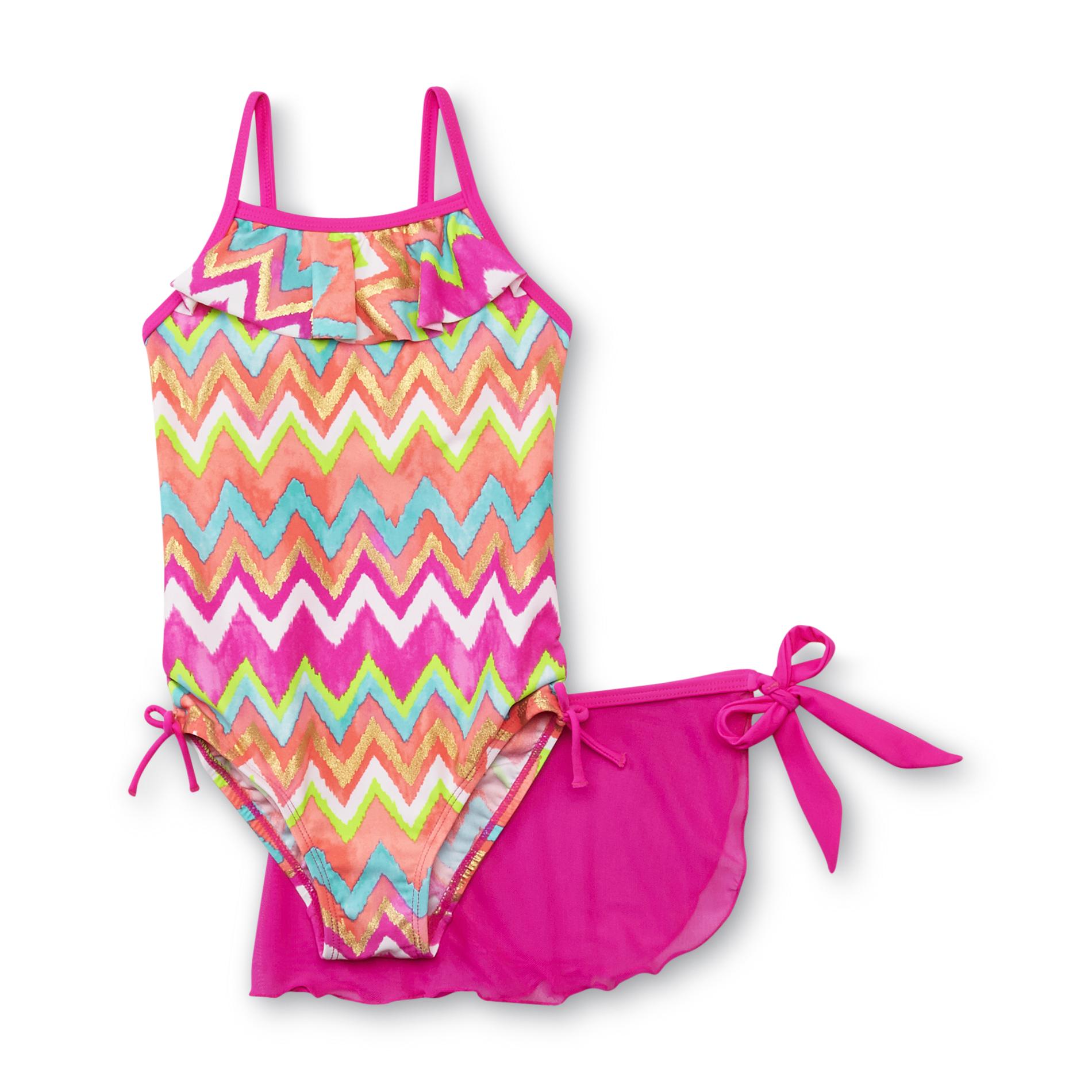 Girl's Swimsuit & Cover-Up - Chevron Striped