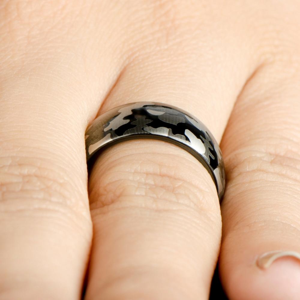 Military Inspired Black Tungsten Camo Ring