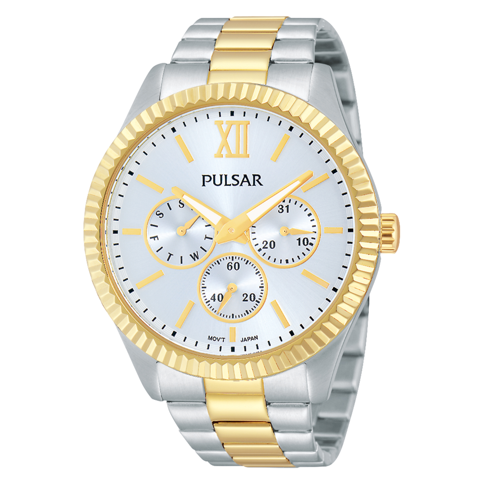 Pulsar Ladies Two Tone Multi Hand Calendar Watch PP6142