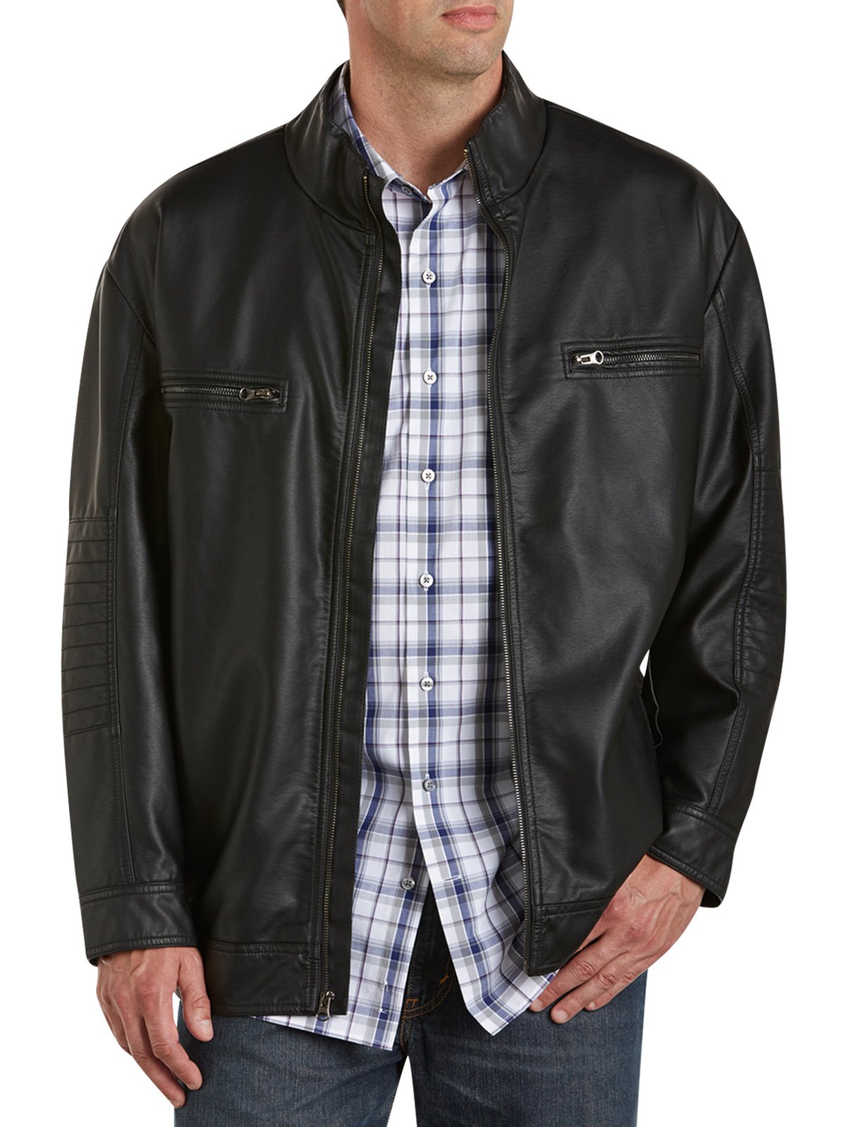 Synrgy Men's Big and Tall Faux-Leather Moto Jacket
