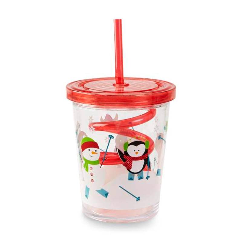 Essential Home Christmas Curly Straw Cup - Winter Skiing