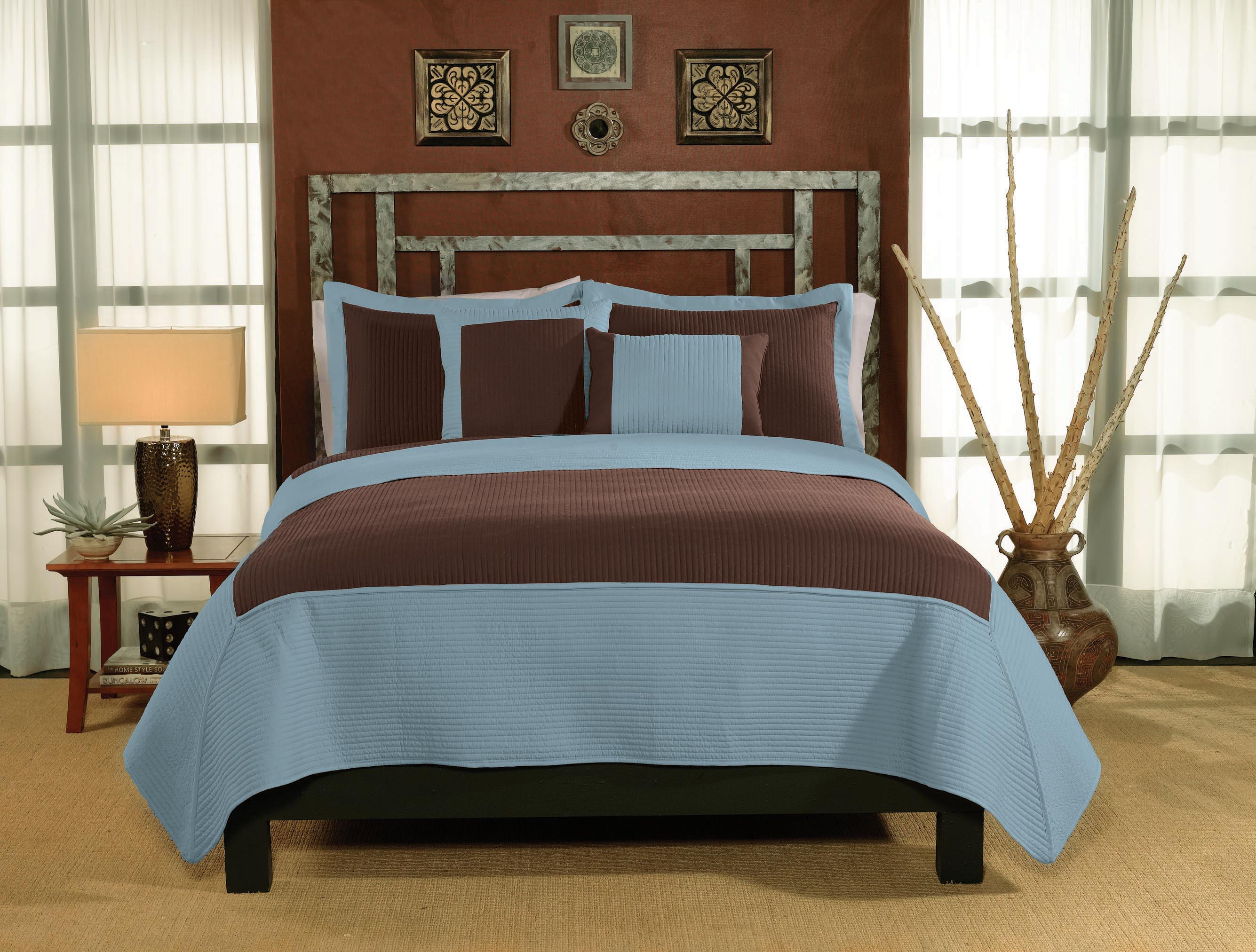 Barclay Aqua and Chocolate Two-Tone Quilt with Sham(s)
