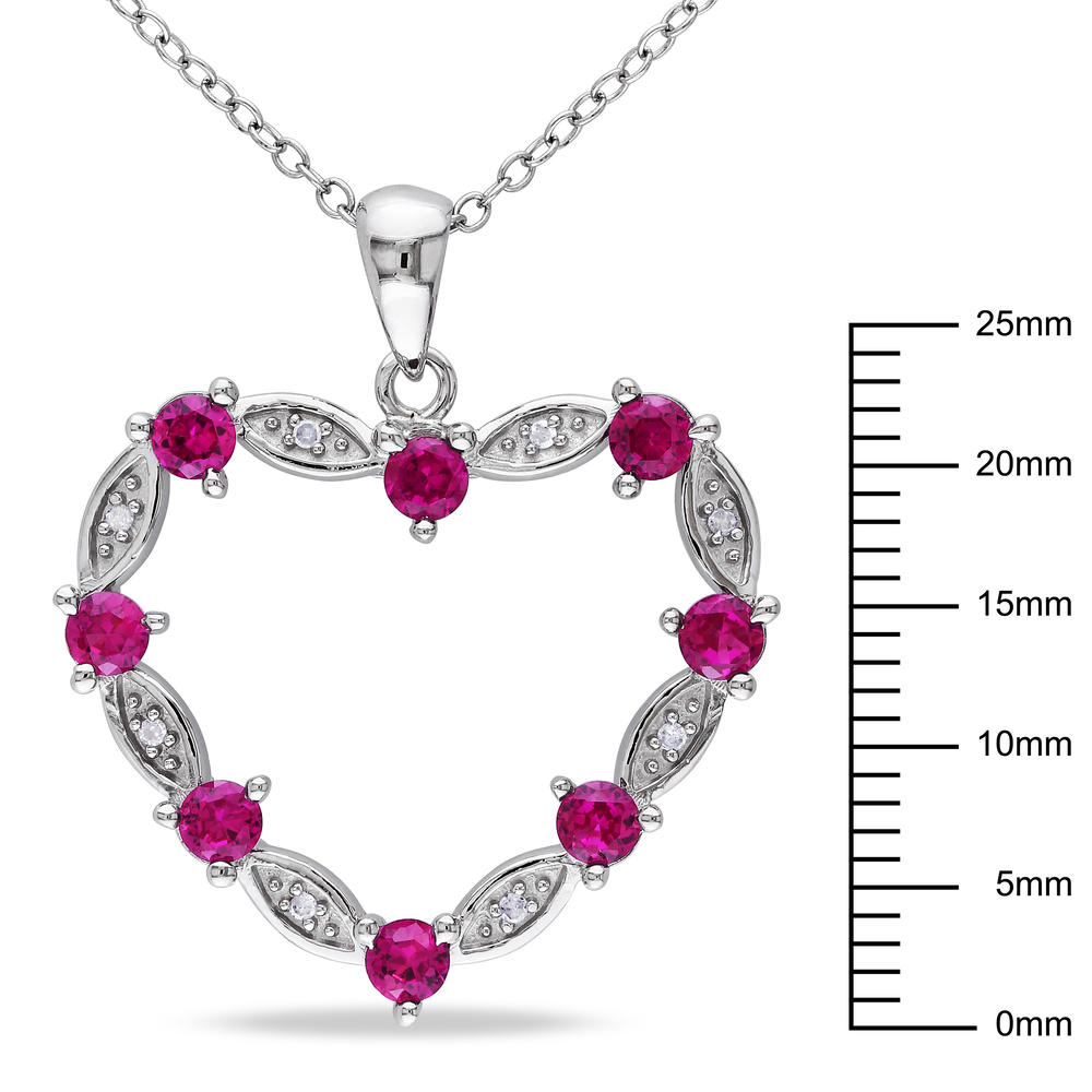 Sterling Silver 1.33 CTTW Created Ruby and 0.04 CTTW Diamond Heart Pendant