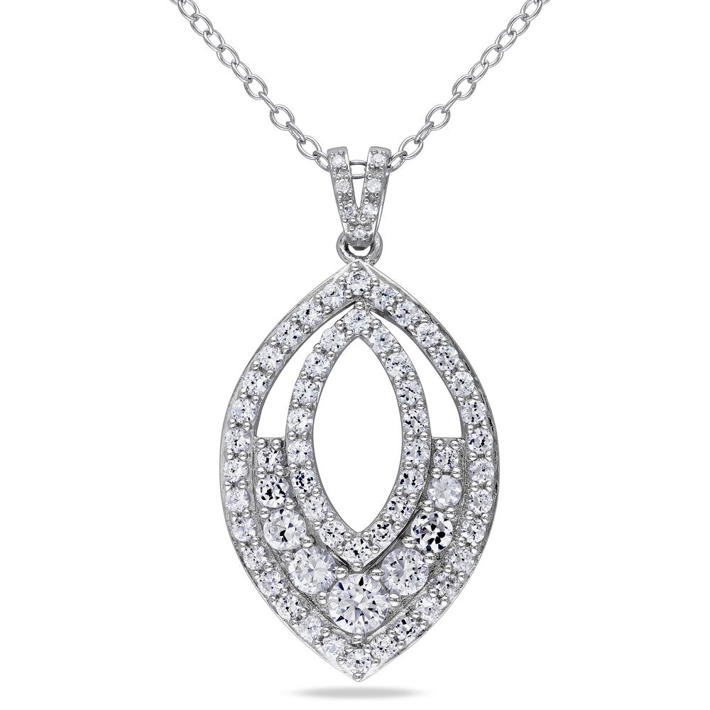 Sterling Silver 1.75 CTTW Created White Sapphire and 0.02 CTTW Diamond Pendant