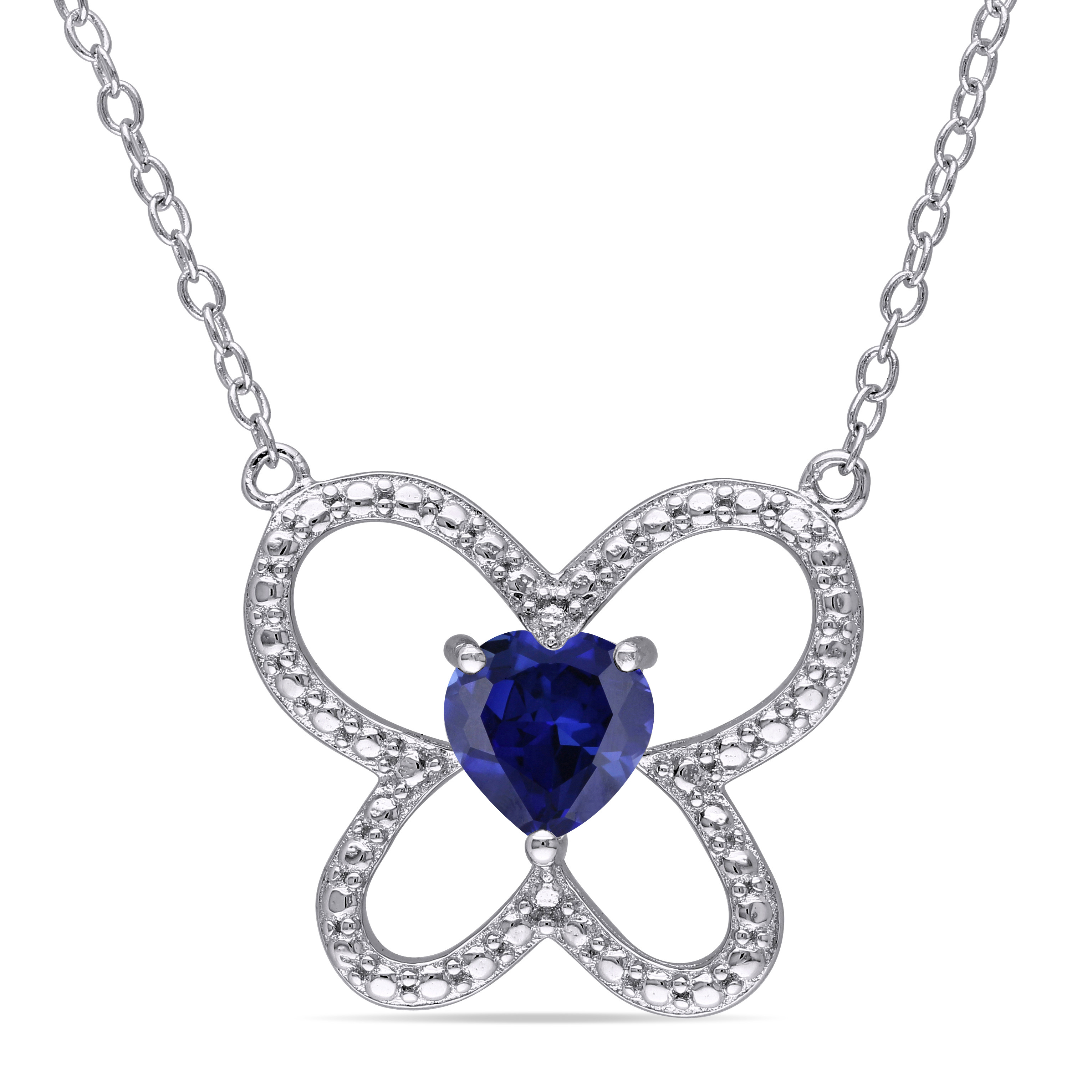 Sterling Silver 1 CTTW Created Blue Sapphire Heart Pendant