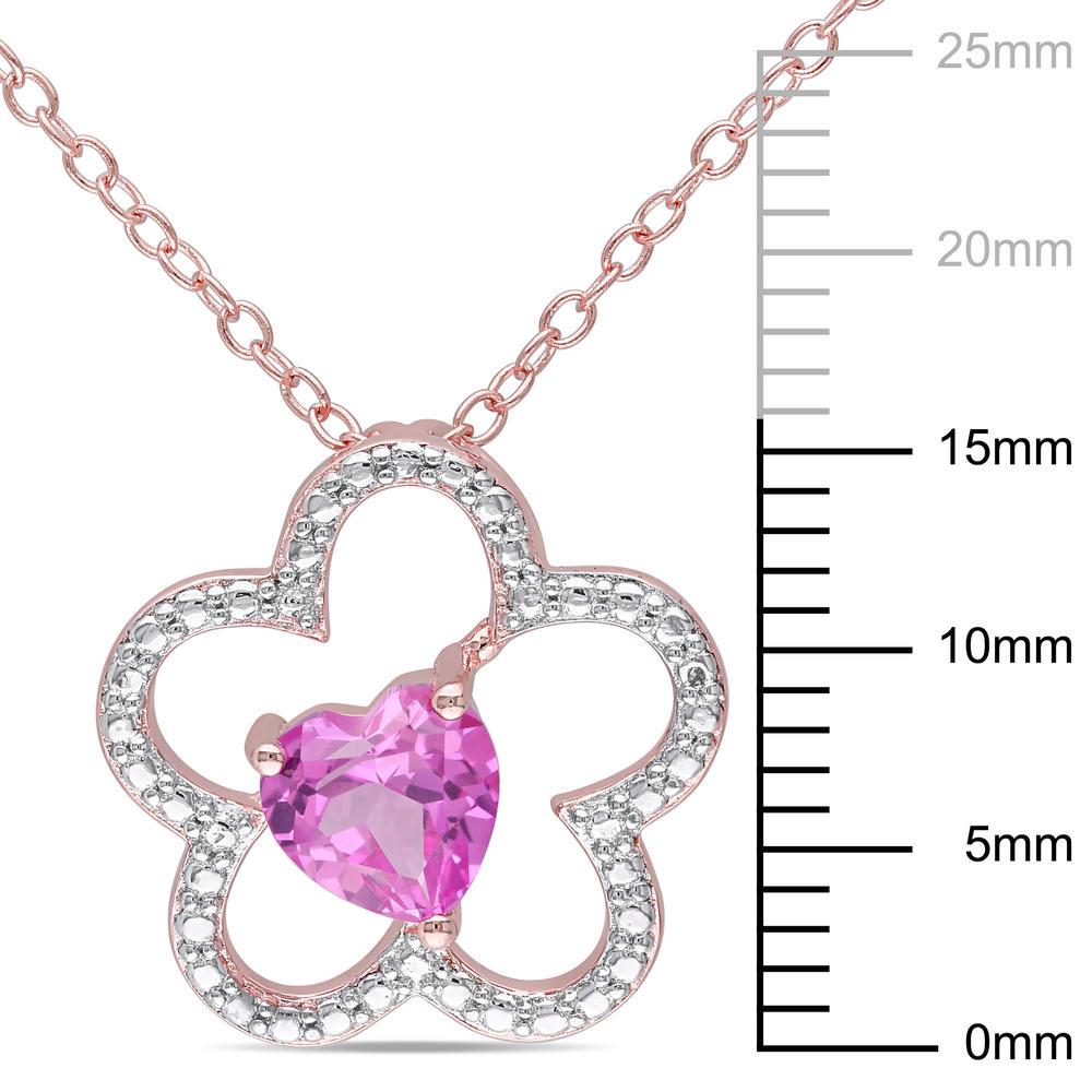 Rose Plated Silver 1 CTTW Created Pink Sapphire Pendant