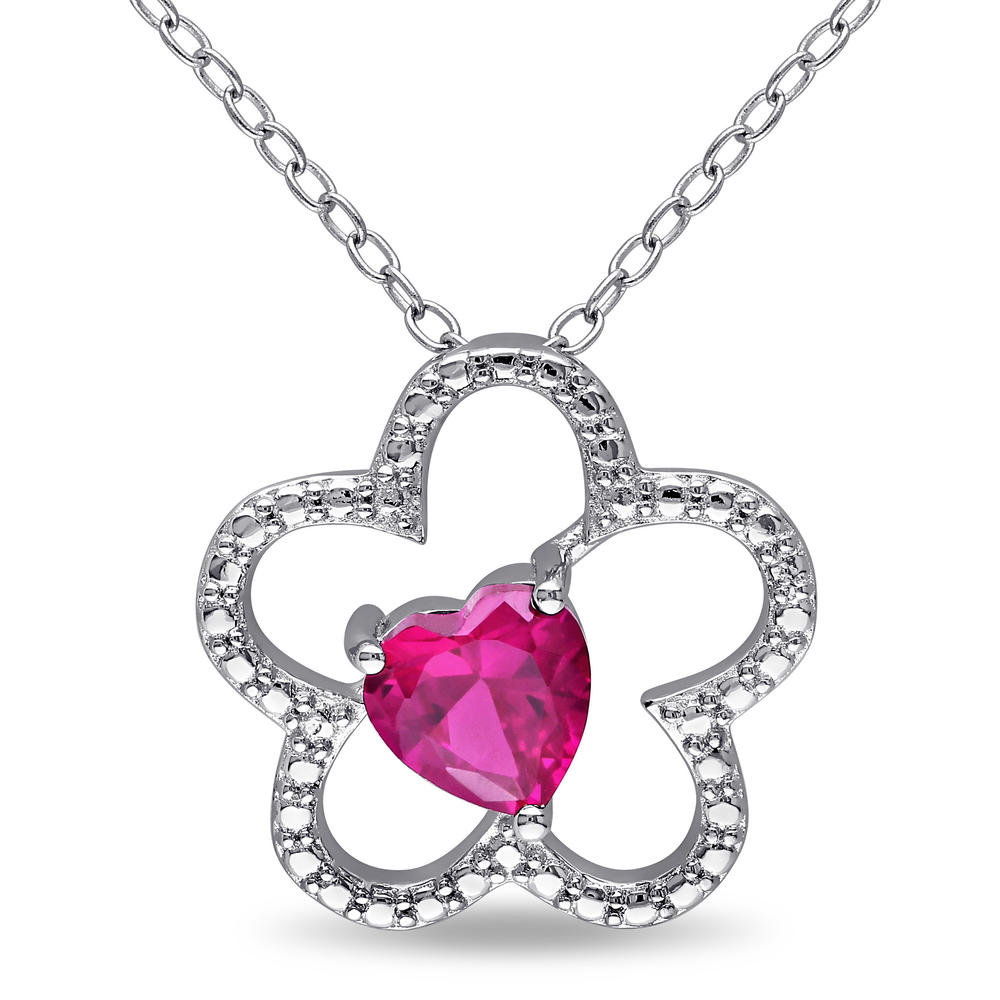 1 CTTW Created Ruby Heart Pendant Sterling Silver