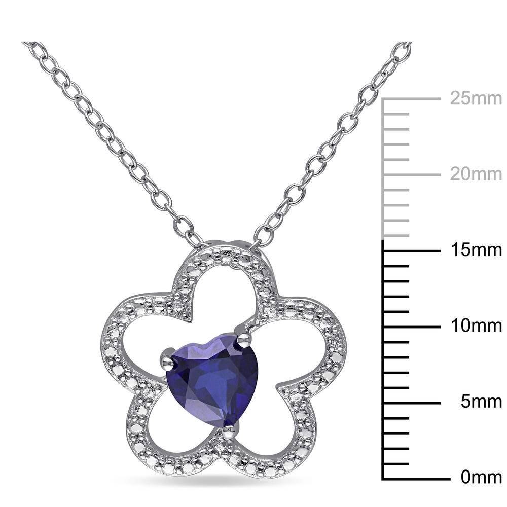 Sterling Silver 1 CTTW Created Blue Sapphire Pendant