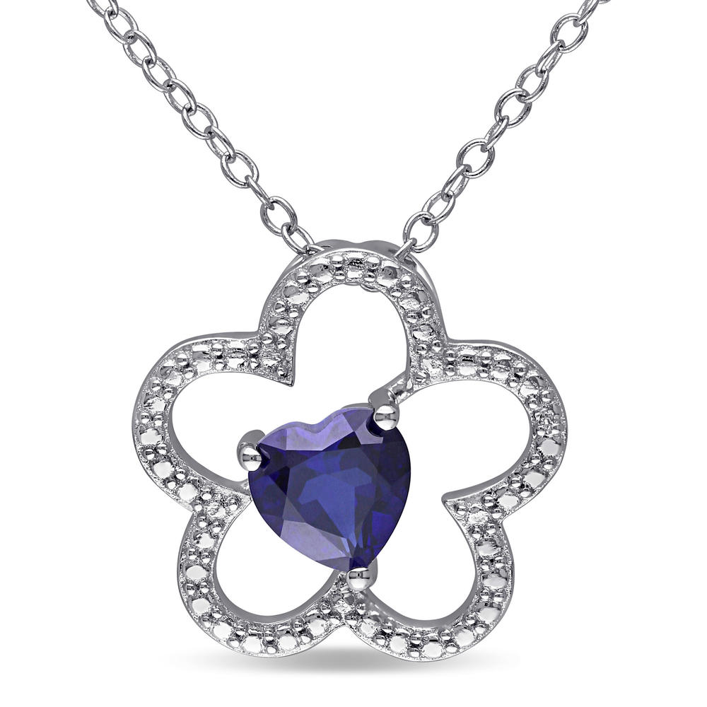 Sterling Silver 1 CTTW Created Blue Sapphire Pendant