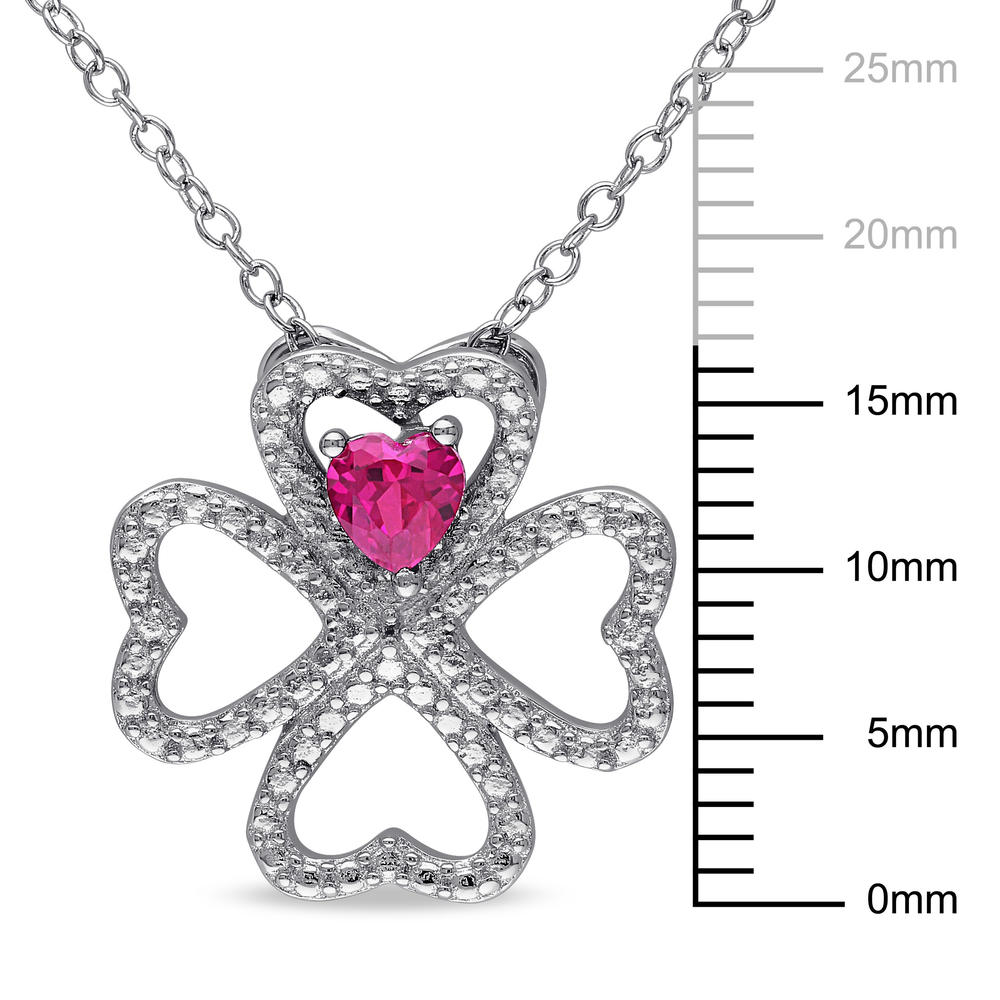Sterling Silver 0.25 CTTW Created Ruby Flower Pendant
