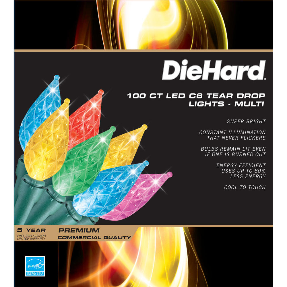 DieHard Christmas LED C6 Tear Drop Lights - Multi, 2 Pack 100 ct
