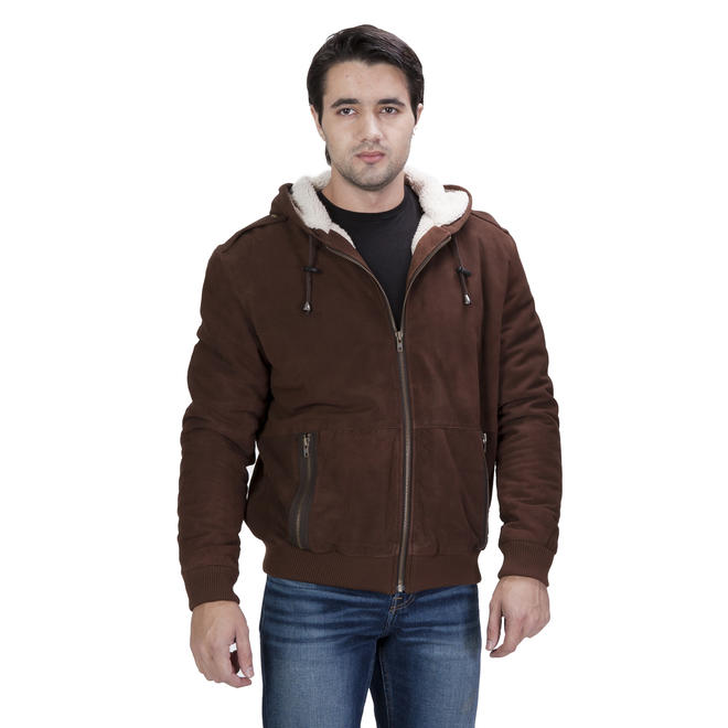 UNITED FACE Men's Hooded Suede Bomber Jacket