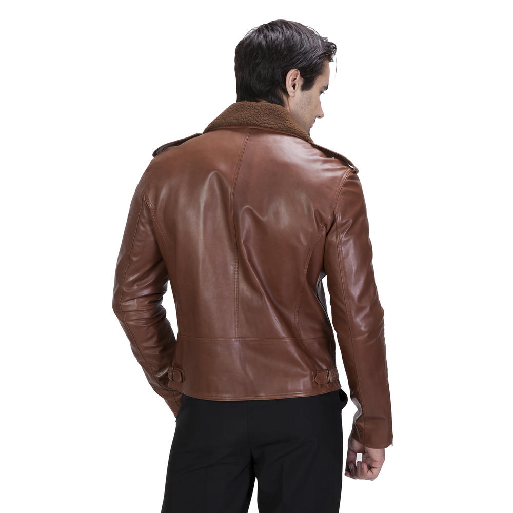 UNITED FACE Mens Fur Collar Lambskin Leather Biker Jacket