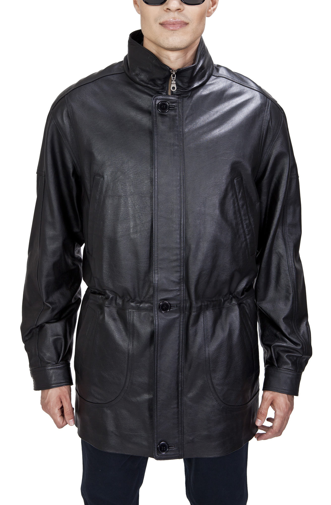 Ramonti Mens 3/4 Length Draw String Leather Jacket