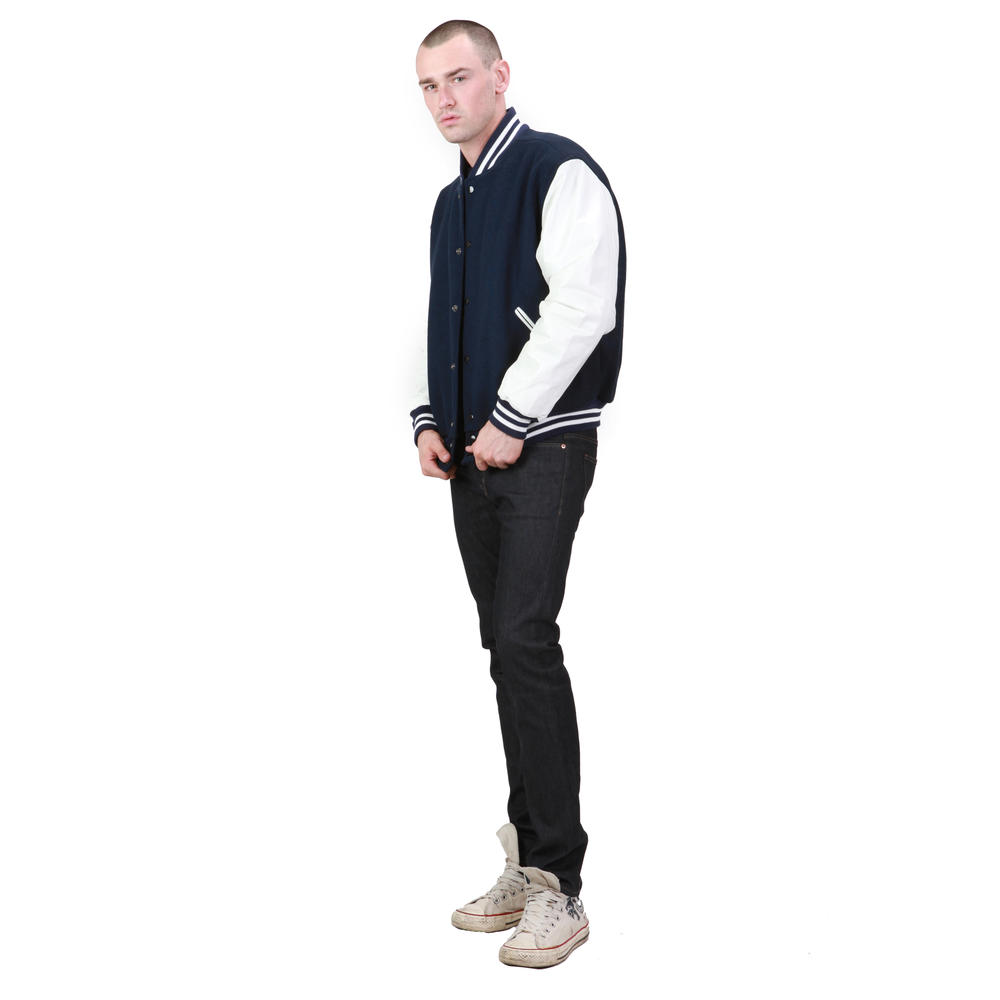 UNITED FACE Mens Athletic Wool Varsity Jacket with Leather Sleeves