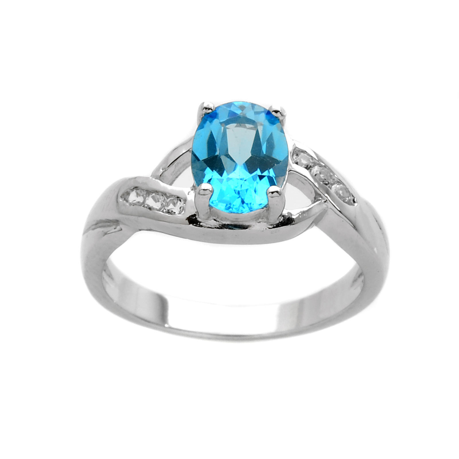 Sterling Silver Blue Topaz  & White Topaz  Ring - Size 7 Only