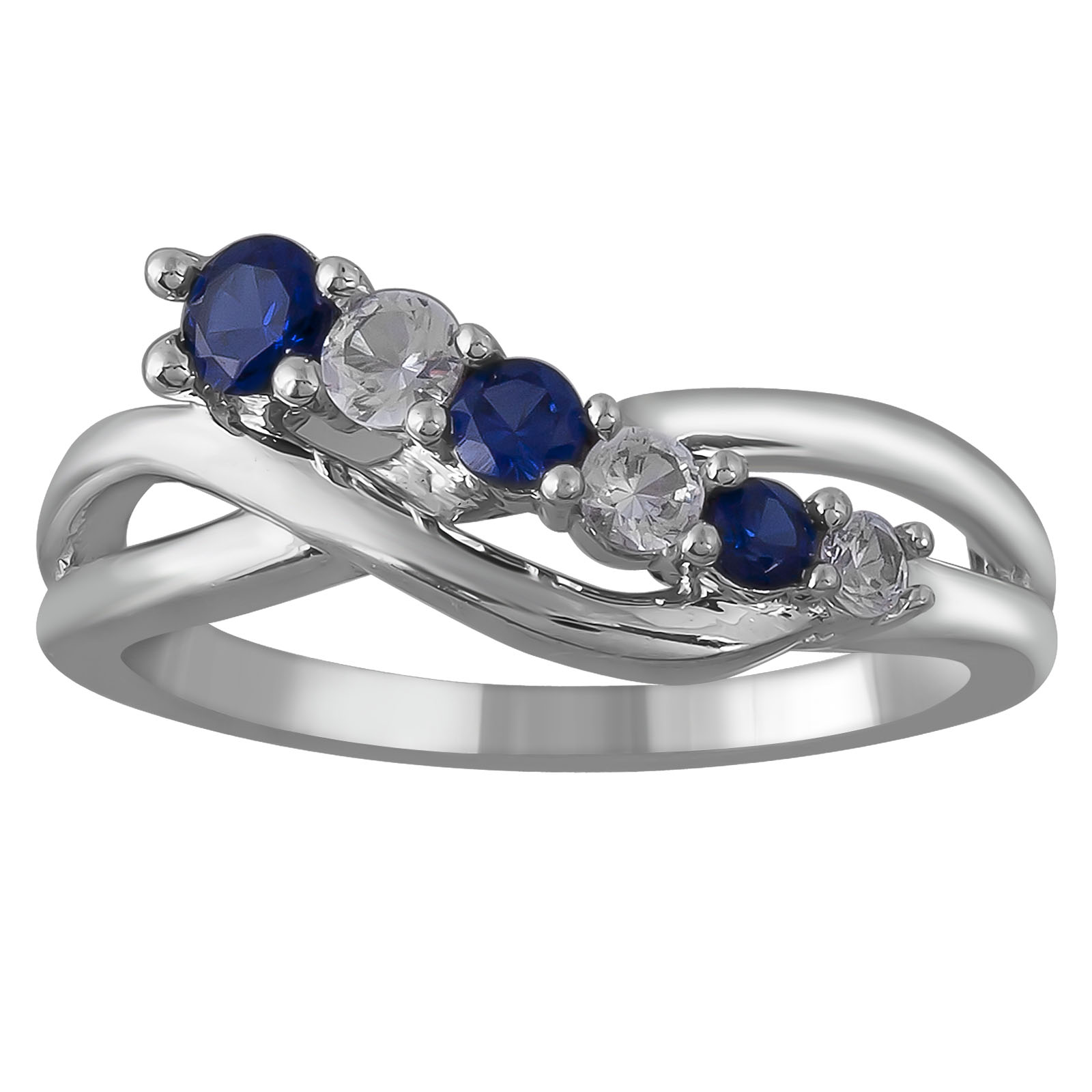 Sterling Silver Created Blue & LC White Sapphire Graduated Ring
