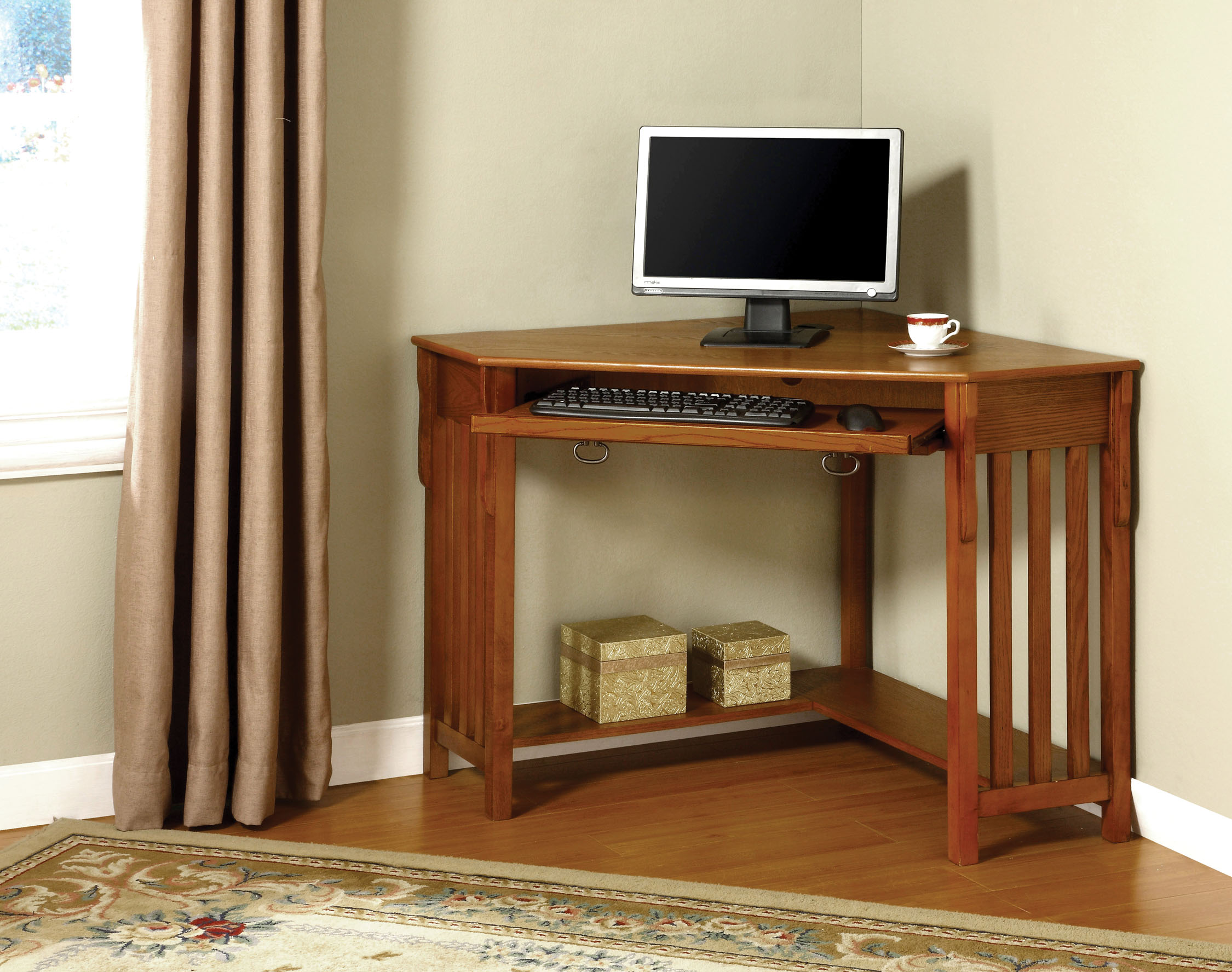 Furniture of America Culvan Medium Oak Corner Computer Desk- Brown Furniture of America Culvan Medium Oak Corner Computer Desk- Brown