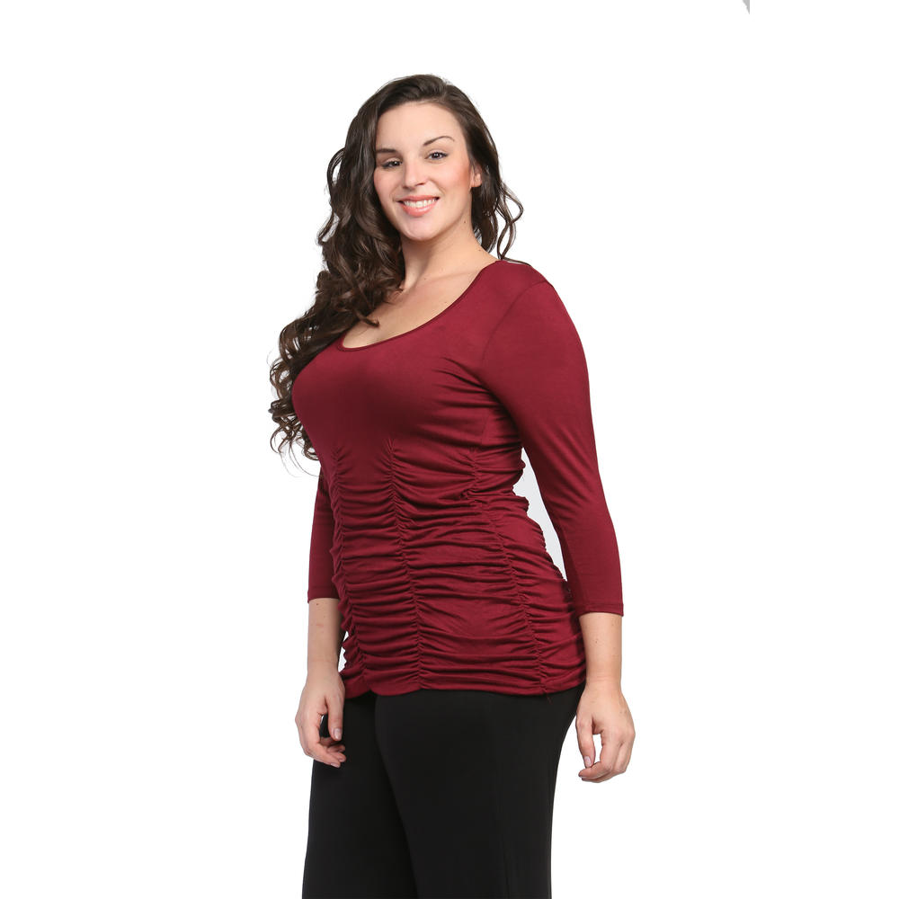 24&#47;7 Comfort Apparel Women's Plus Size 3/4 Sleeve Shirred Top