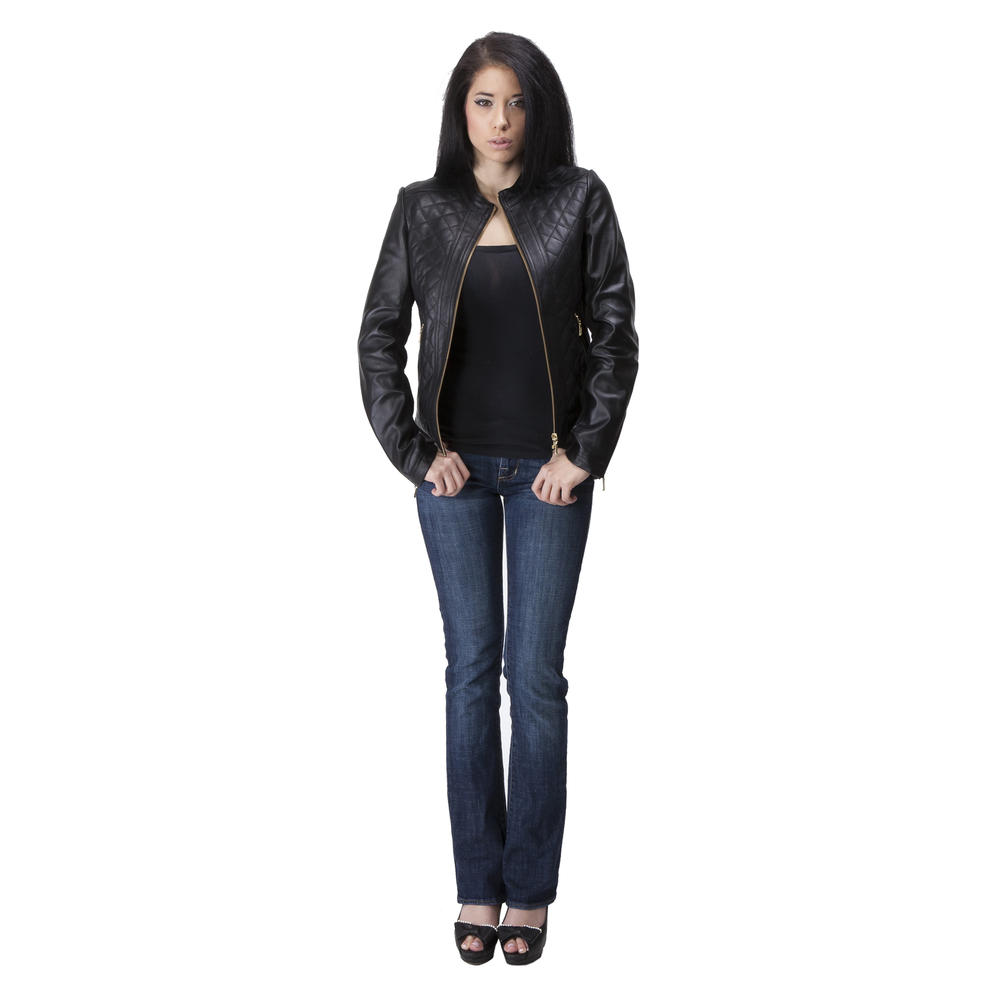 UNITED FACE Womens Lambskin Quilted Leather Jacket