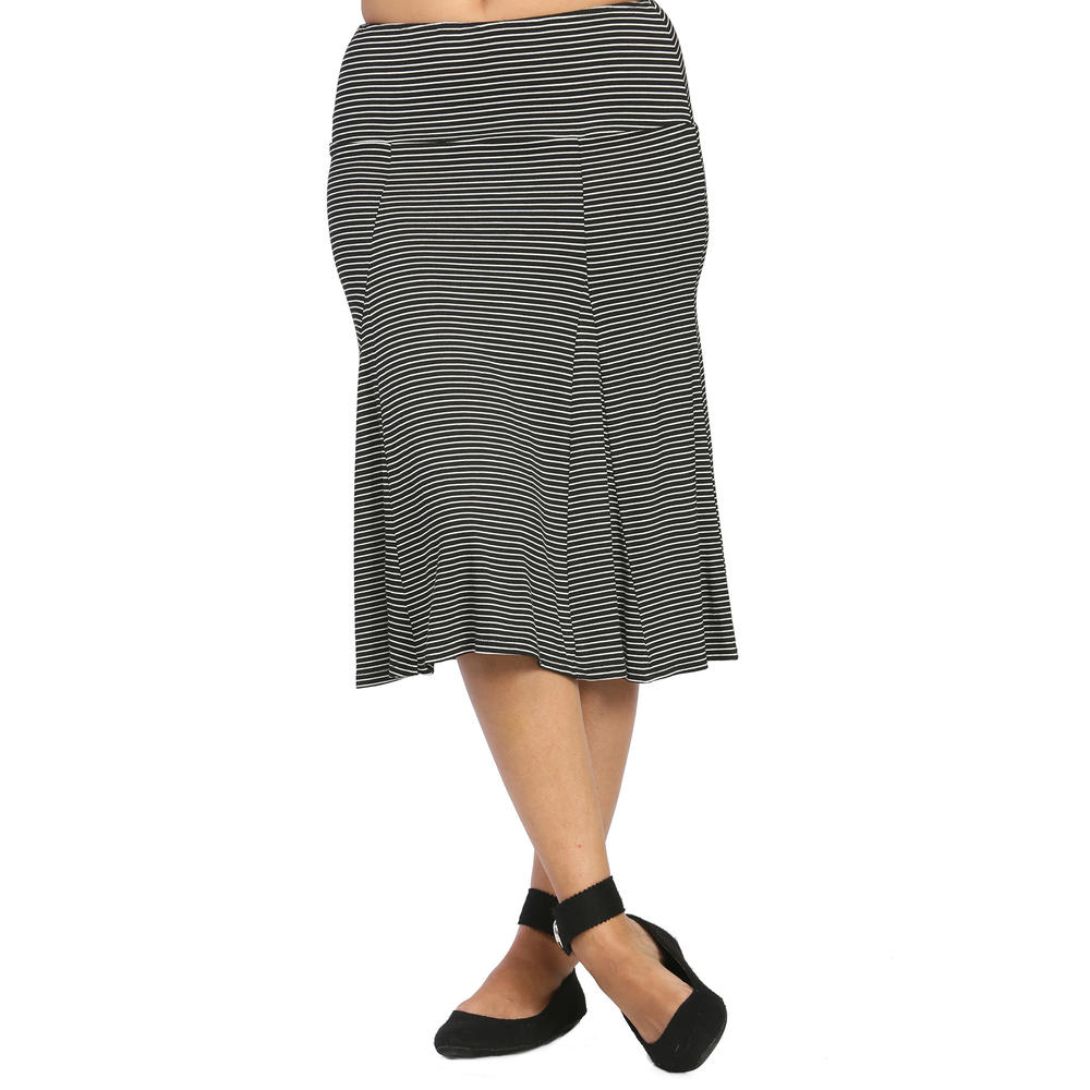 24&#47;7 Comfort Apparel Women's Striped Calf-Length Skirt