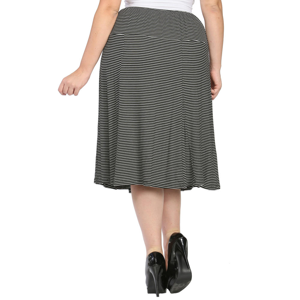 24&#47;7 Comfort Apparel Women's Plus Size Striped Calf-Length Skirt