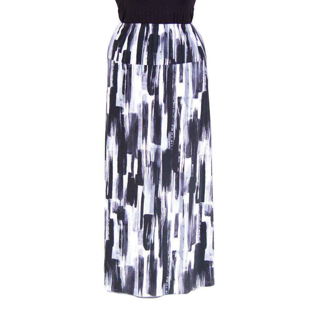 24&#47;7 Comfort Apparel Women's Plus Size Brush Stroke Printed Maxi Skirt