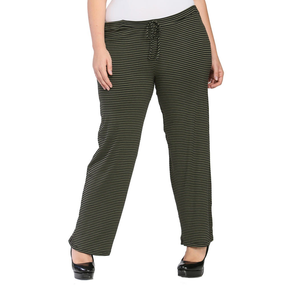 24&#47;7 Comfort Apparel Women's Plus Size Striped Draw String Narrow Pants