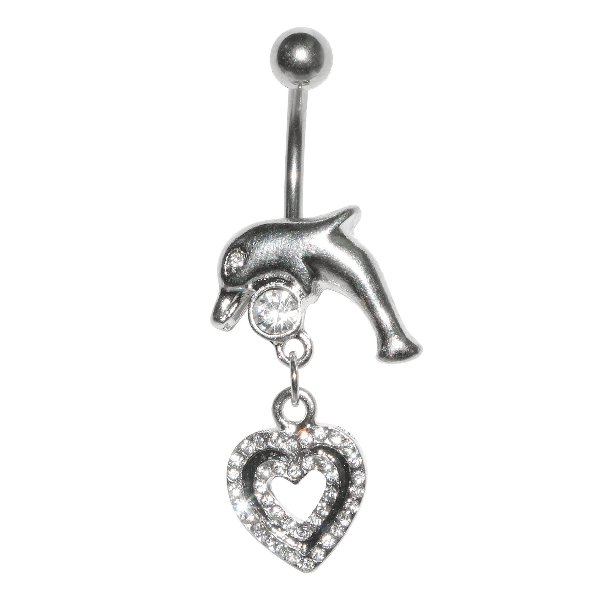 Dolphin and Heart Belly Ring