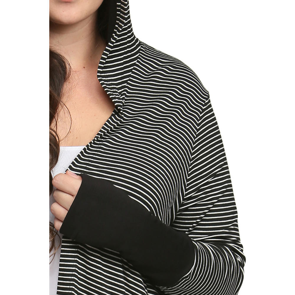 24&#47;7 Comfort Apparel Women's Plus Size 2-Pocket Striped Hooded Shrug