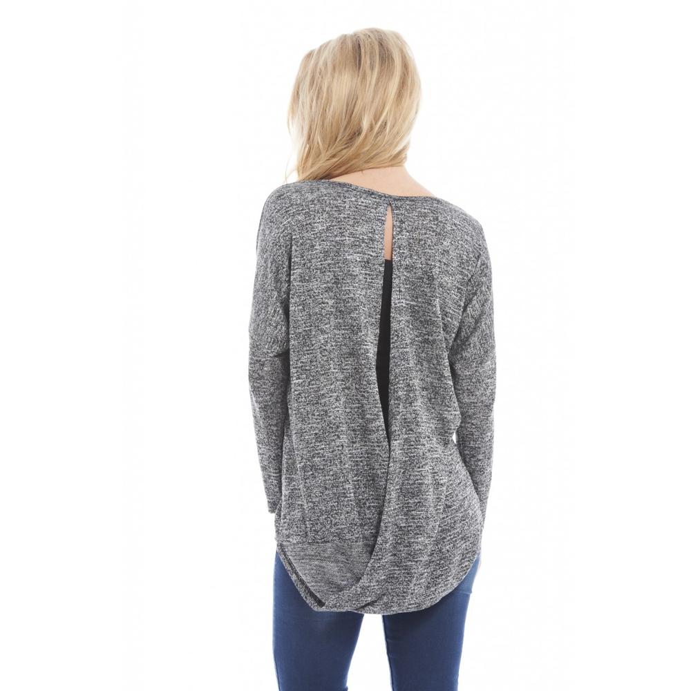 AX Paris Women's Twisted Back Knitted  Silver Top - Online Exclusive