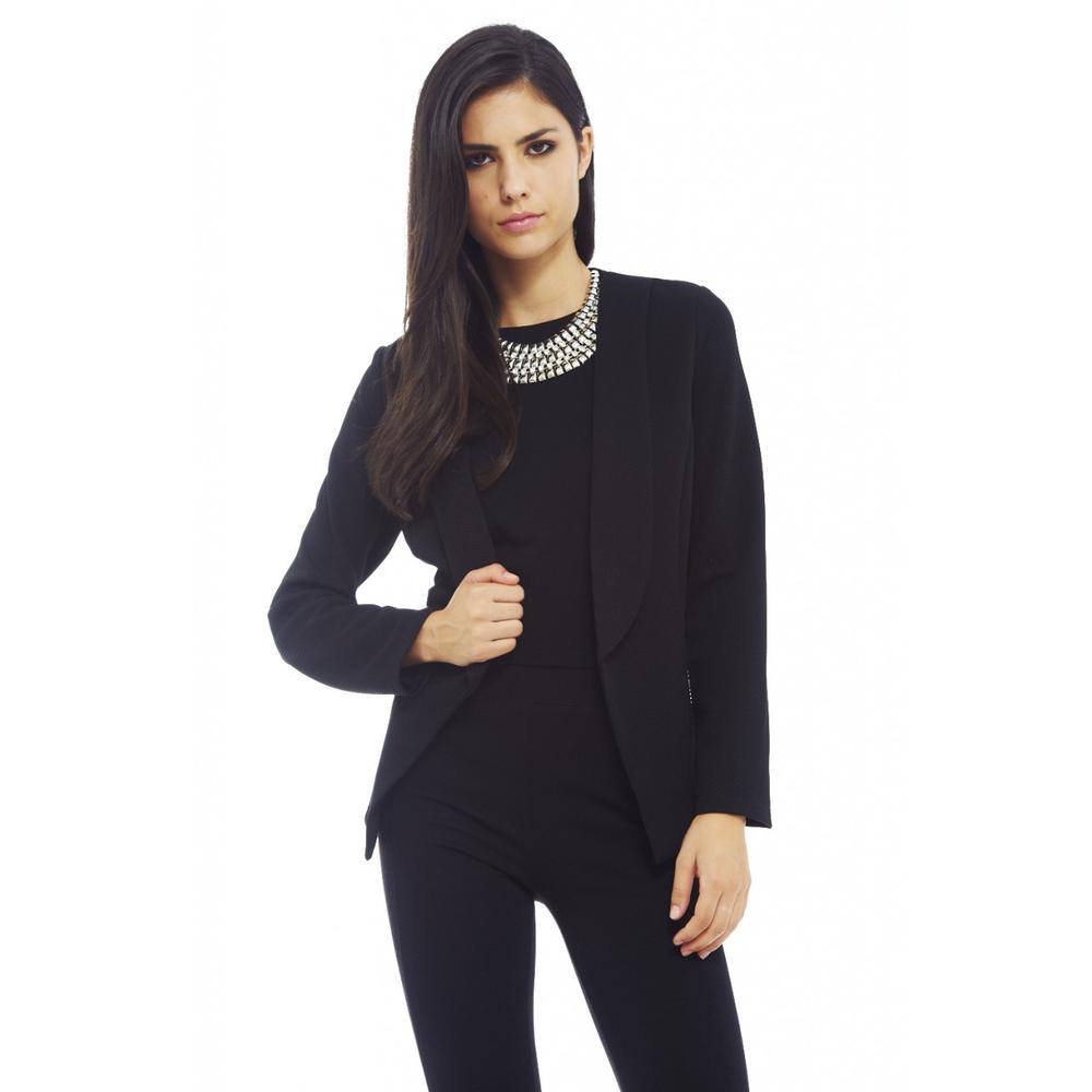 AX Paris Women's Waffle Collar Black Jacket - Online Exclusive