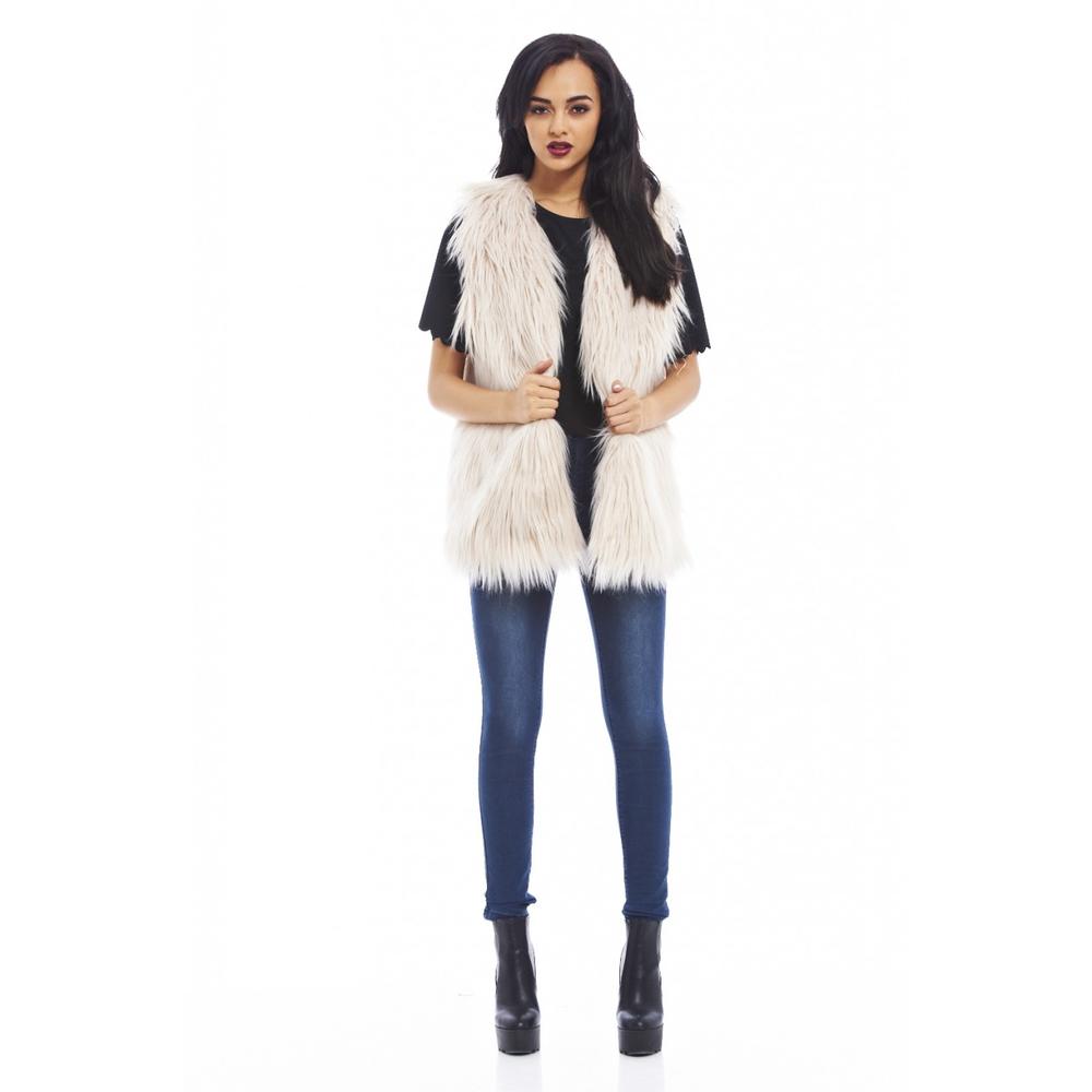 AX Paris Women's Plain Fur Gillet Cream Jacket - Online Exclusive