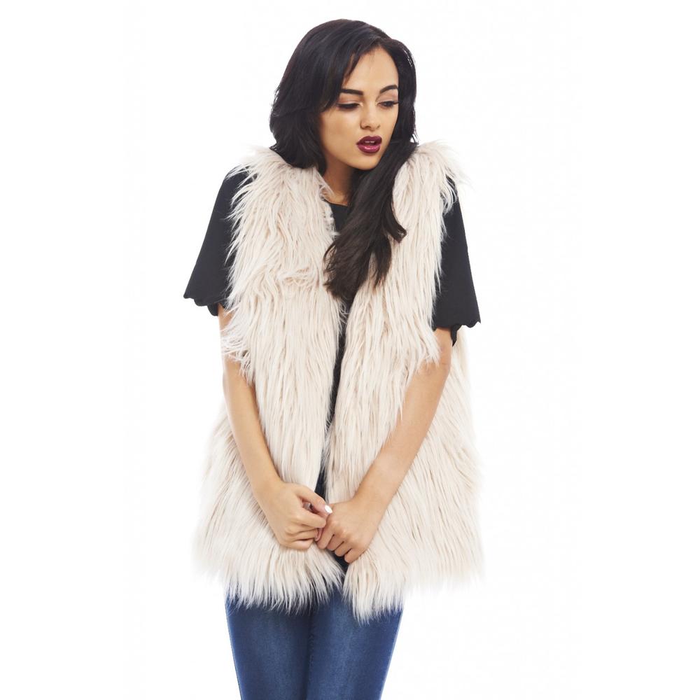 AX Paris Women's Plain Fur Gillet Cream Jacket - Online Exclusive