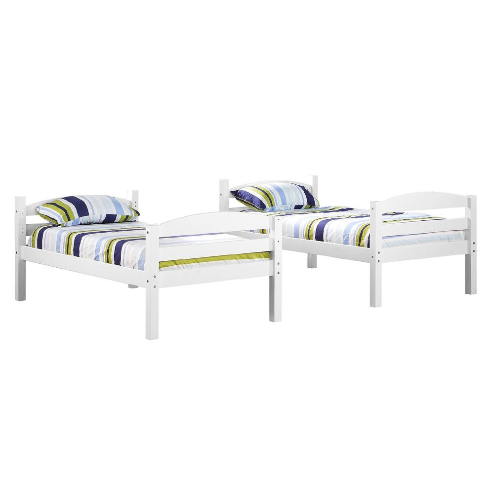 Wood Twin Over Twin White Bunk Bed Separate Stacked Family Kids Bedroom Furniture Brand New main image 1