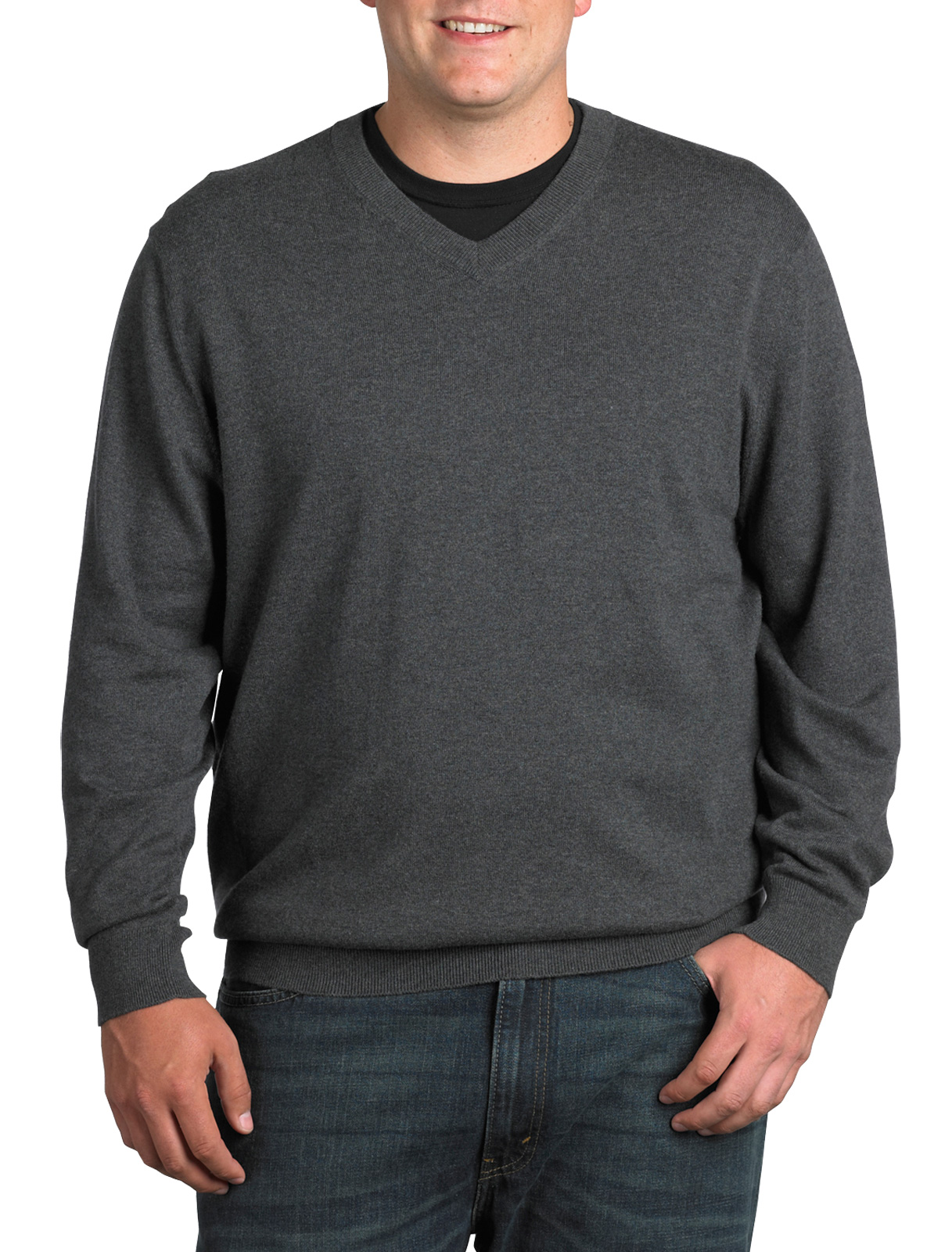 ROCHESTER Men's Big and Tall Cotton/Cashmere V-Neck Sweater