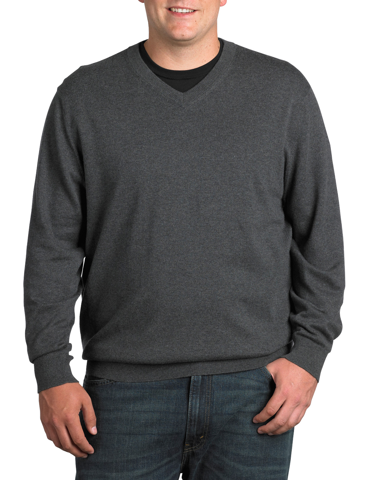 ROCHESTER Men's Big and Tall Cotton/Cashmere VNeck Sweater