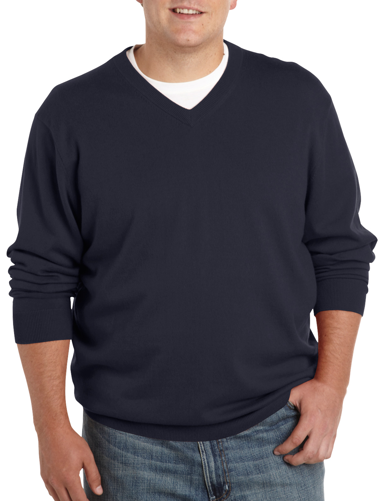 ROCHESTER Men's Big and Tall Cotton/Cashmere VNeck Sweater