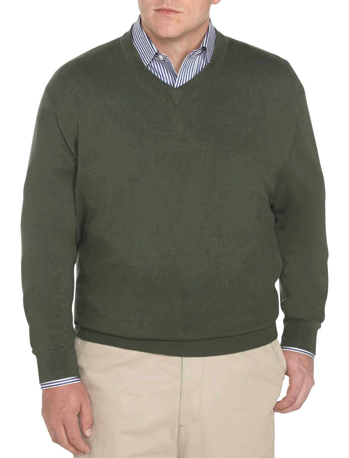 ROCHESTER Men's Big and Tall Cotton/Cashmere V-Neck Sweater