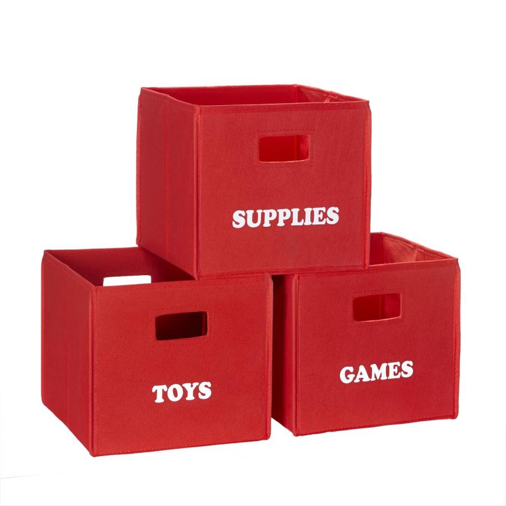 Red Folding Storage Bin with Print - Games