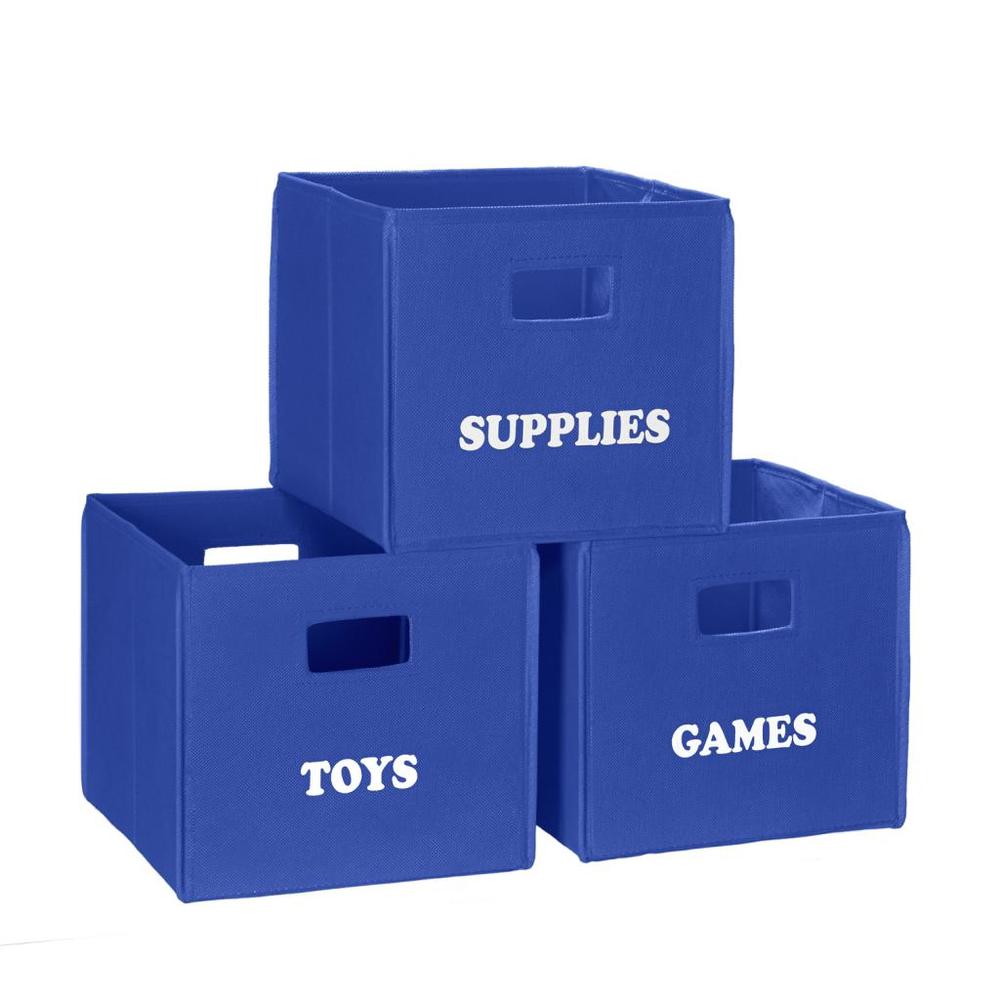 Blue Folding Storage Bin with Print - Games