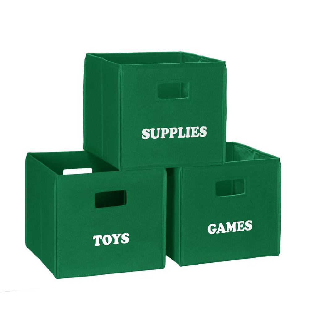 Green Folding Storage Bin with Print - Games