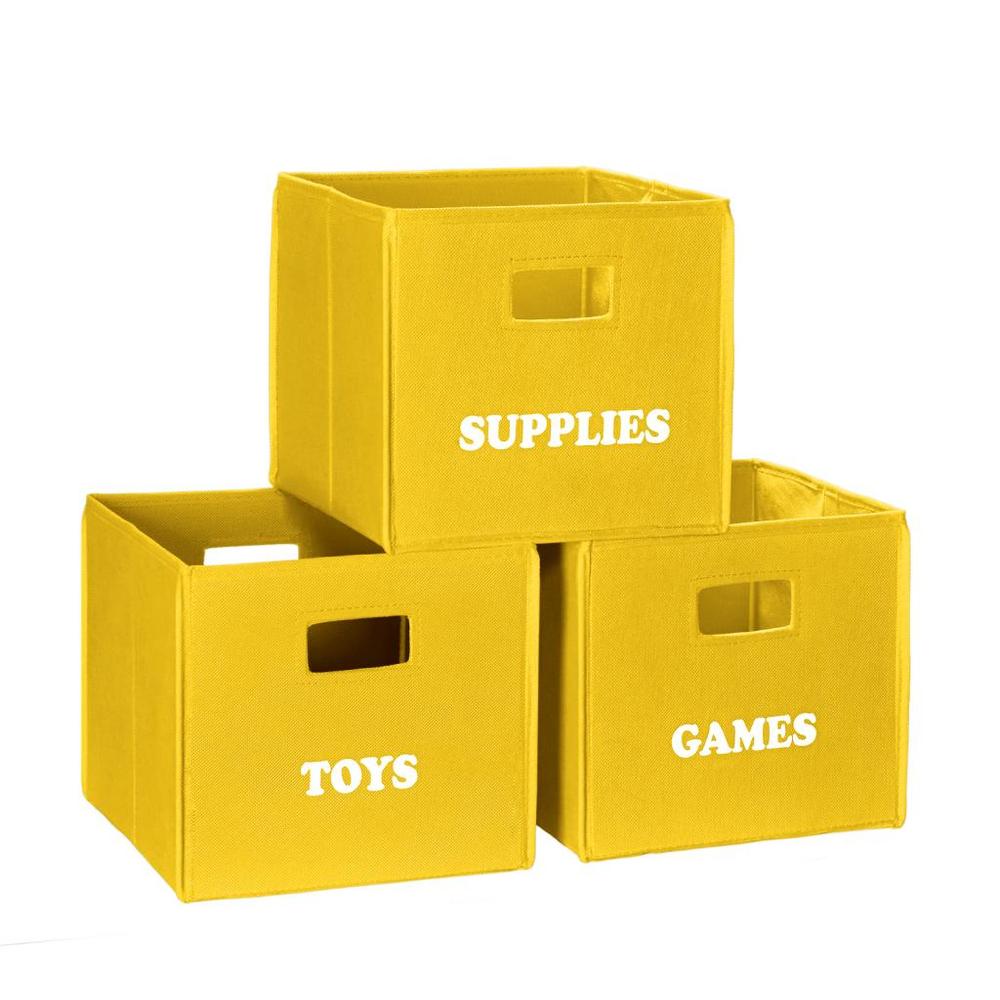 Yellow Folding Storage Bin with Print - Supplies