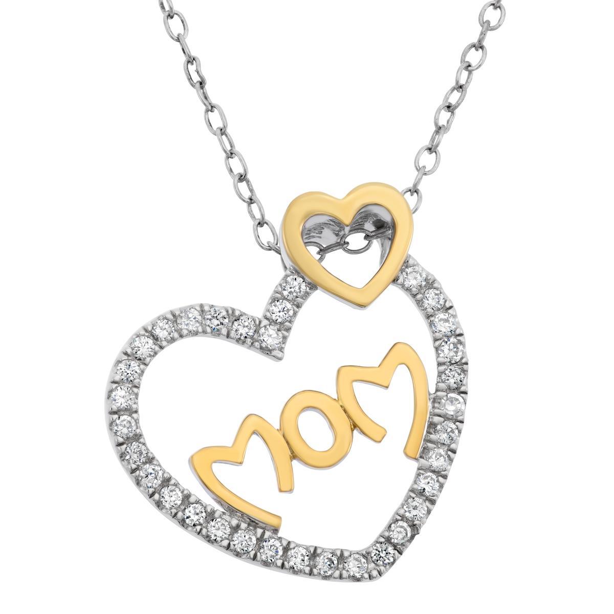 Sterling Silver Cubic Zirconia Heart with Mom Pendant