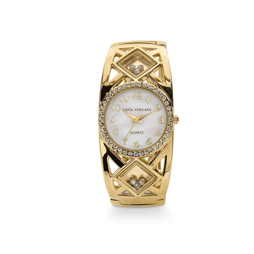 Ladies gold floating stone cuff watch