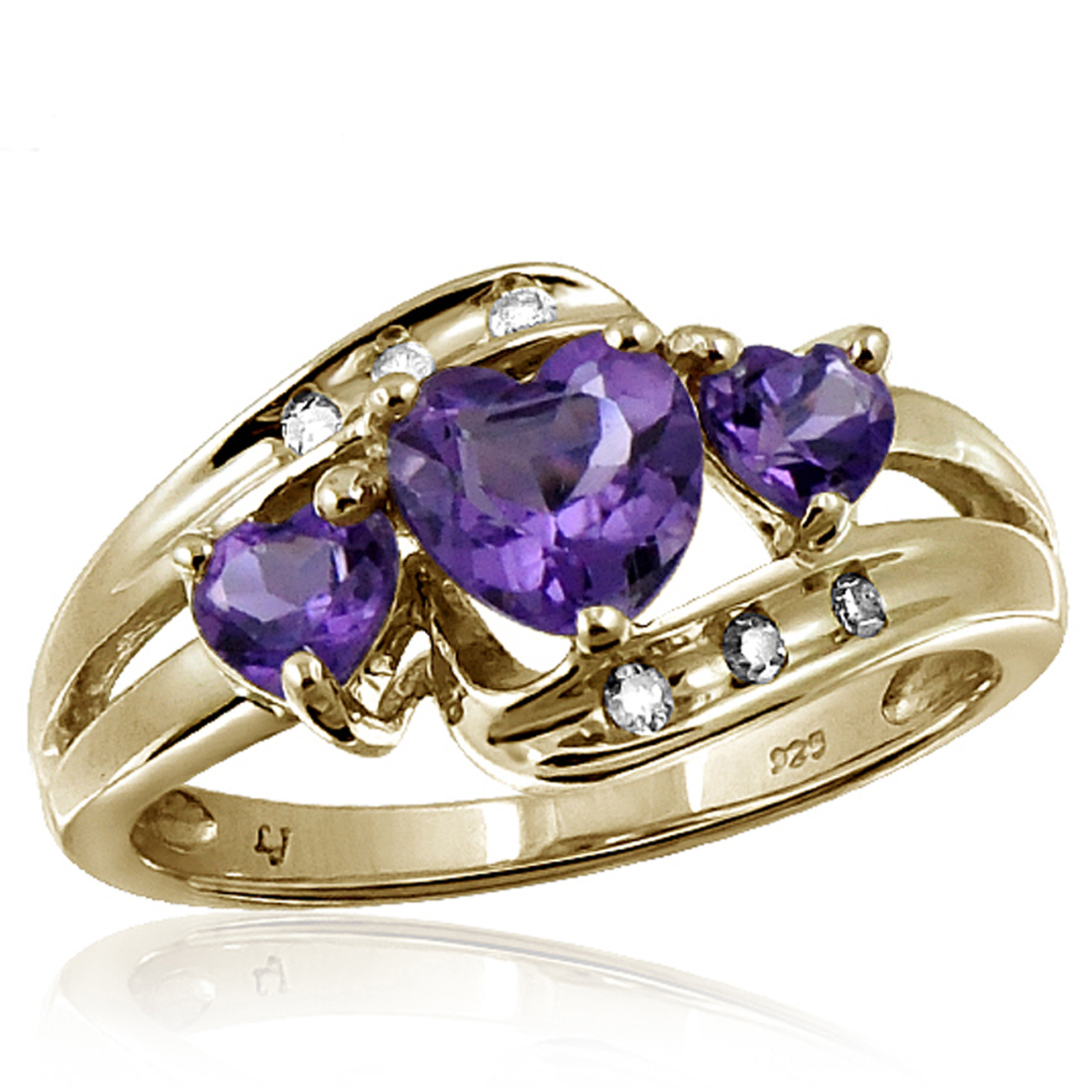 1.10 cttw Genuine Amethyst Gemstone & Accent White Diamond Ring In Gold Over Silver