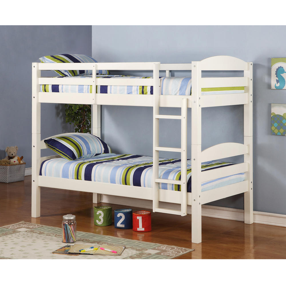 Solid Wood Twin White Bunk Bed