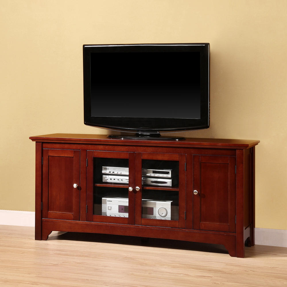52 in. Brown Wood TV Stand with Four Doors